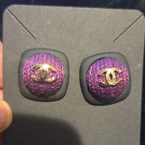 Elegant Gold Logo on Purple Earrings